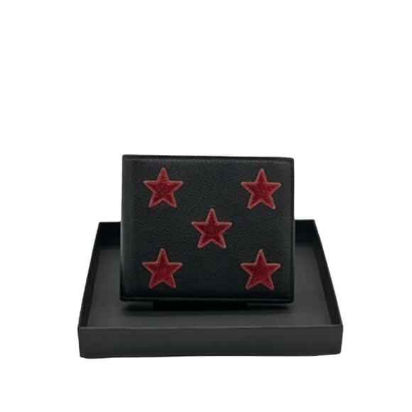 Saint‎ Laurent Bi-Fold Black Leather Red Stars Wallet*NEW*Full INCLUSION - Picture 1 of 15